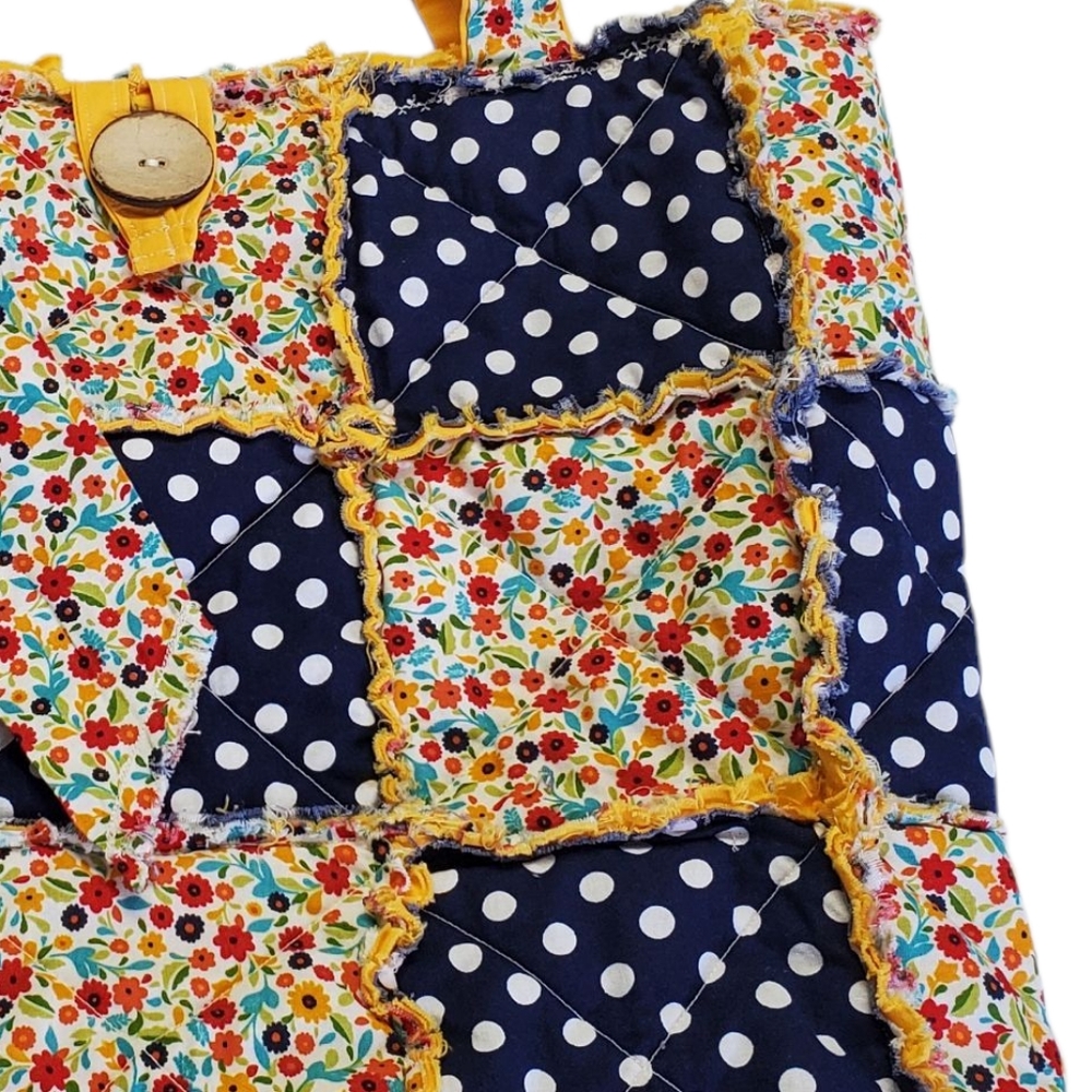 Homecrafted Rag Bag Floral and Polka Dot Tote With Bow - Picture 13 of 14